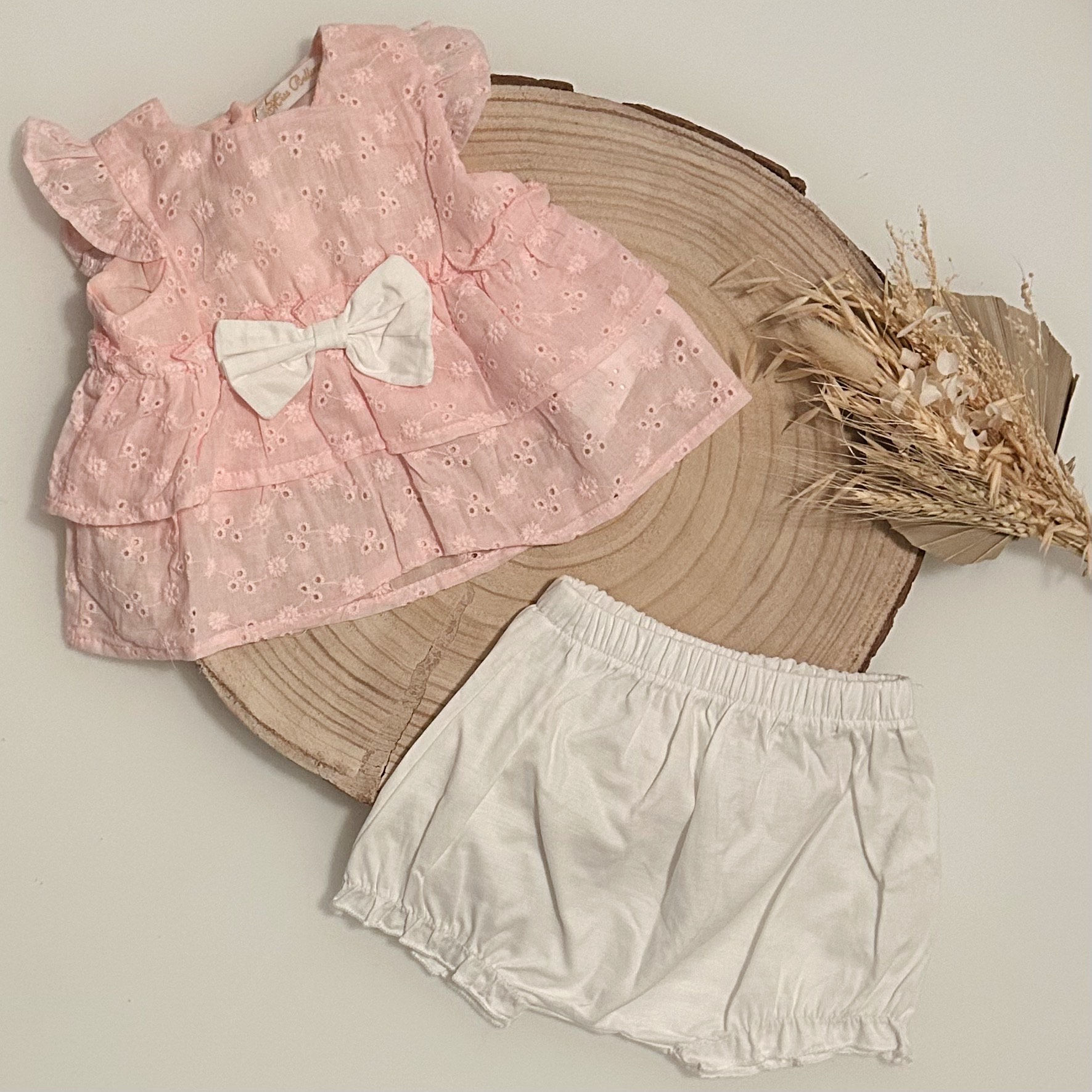 Conjunto Bordado Inglês Rosa