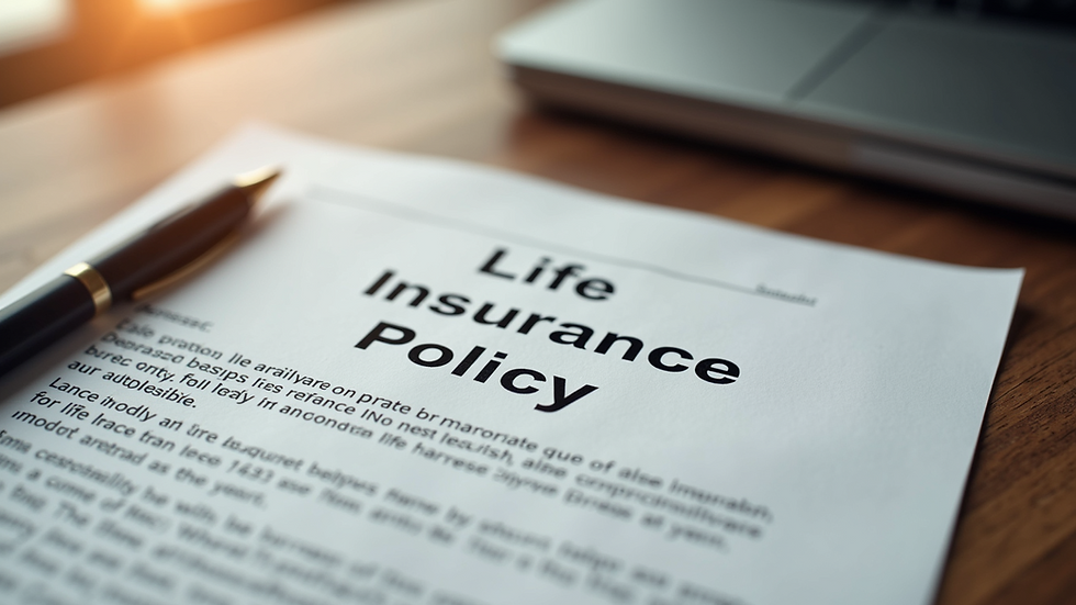 Close-up view of a life insurance policy document on a wooden table