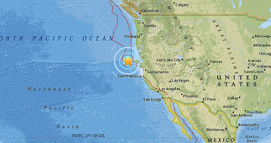 Registran sismo de magnitud 5.8 frente a costas de California