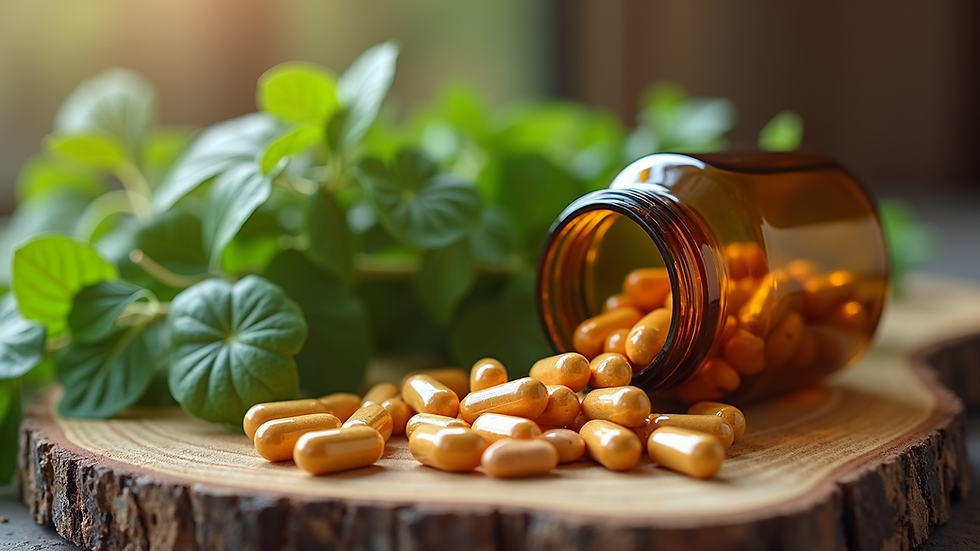 Eye-level view of herbal supplements for liver health