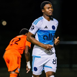 Canadian striker Hugo Mbongue was the difference maker. Image credit: Crown Legacy FC Communications
