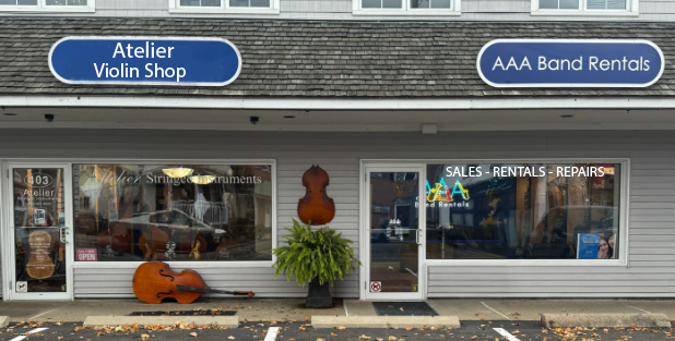 Atelier violin shop and AAA Band Rental storefront