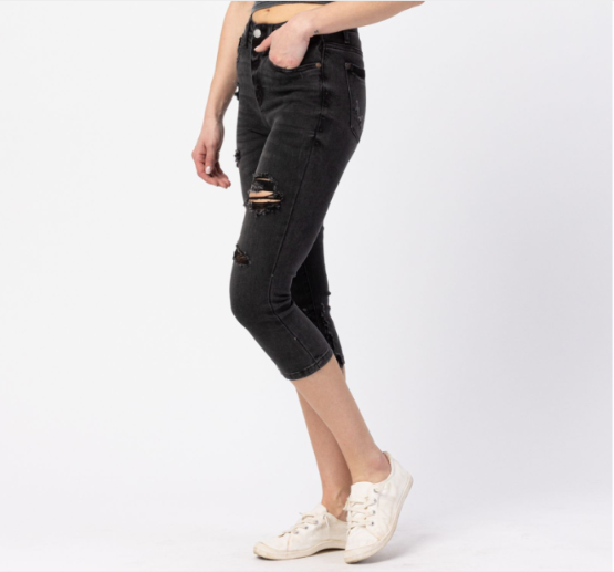 Thumbnail: Judy Blue Black Distressed Capri