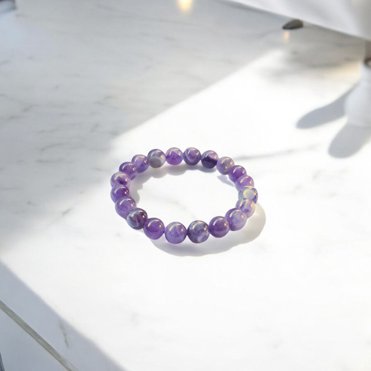 Bracelet améthyste rubanée 10mm en pierres naturelles violettes à bandes pour apaisement et sérénité