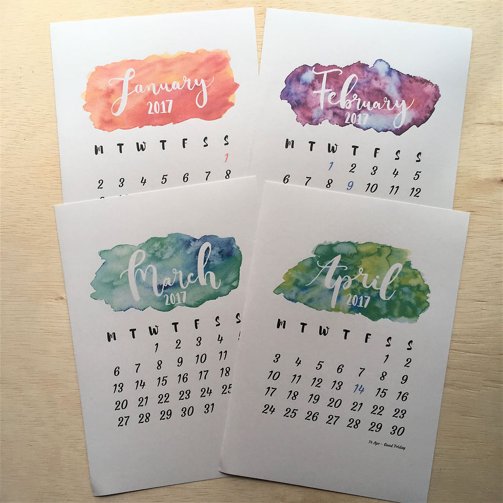 2017 Calendar - White Fonts