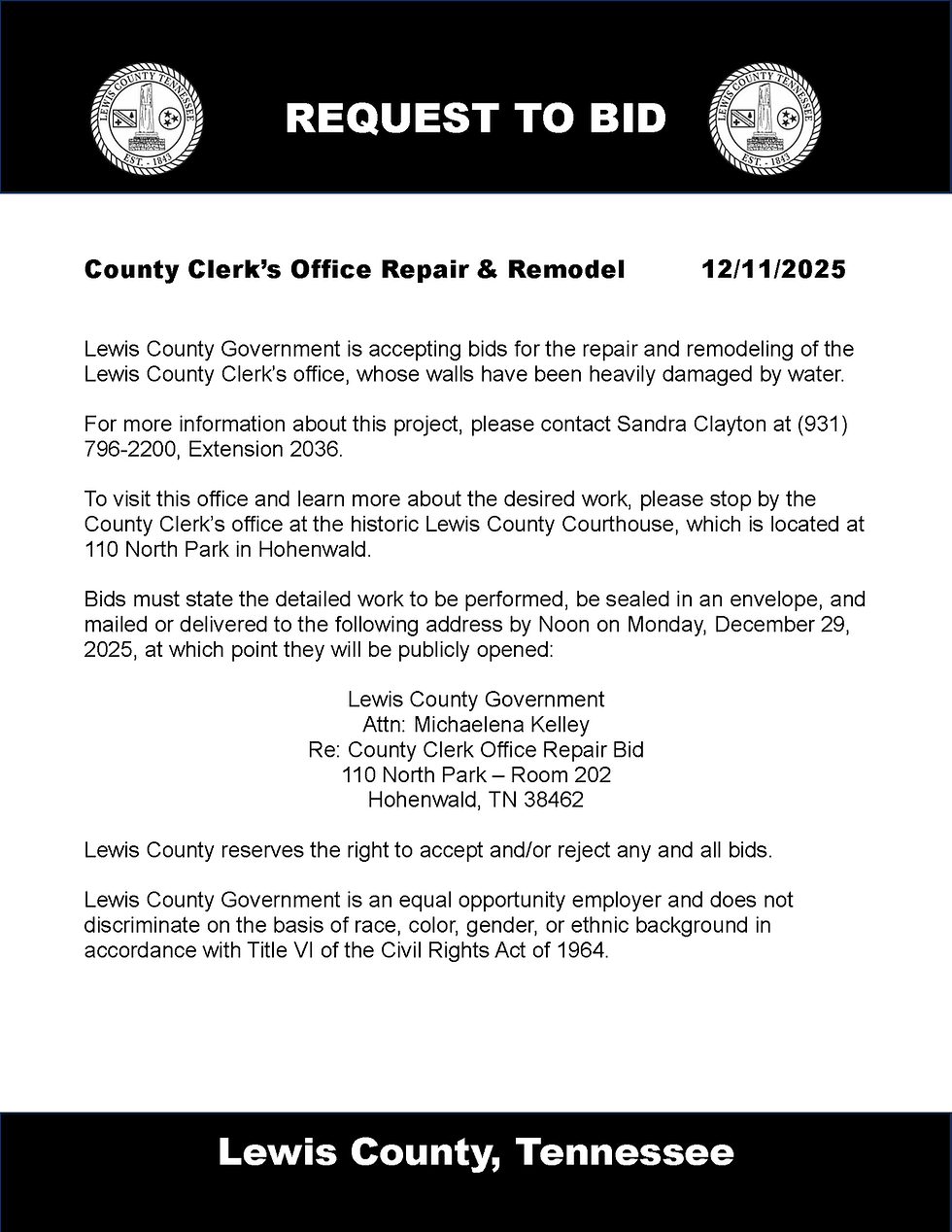 REQUEST TO BID - County Clerk's Office Repair & Remodel