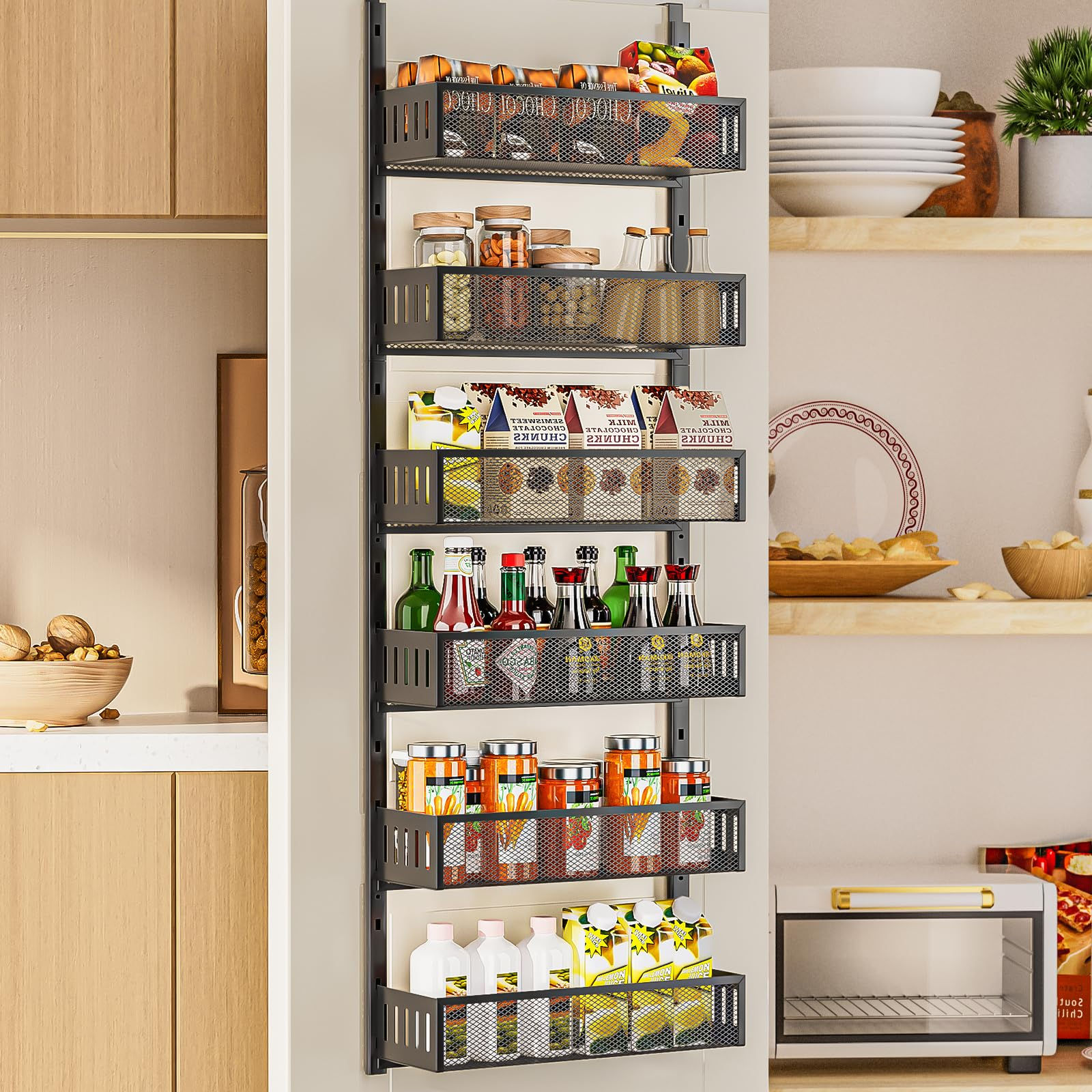 DAOTENGQL 6-Tier Over The Door Pantry Organizer with Mesh Baskets Adjustable & S