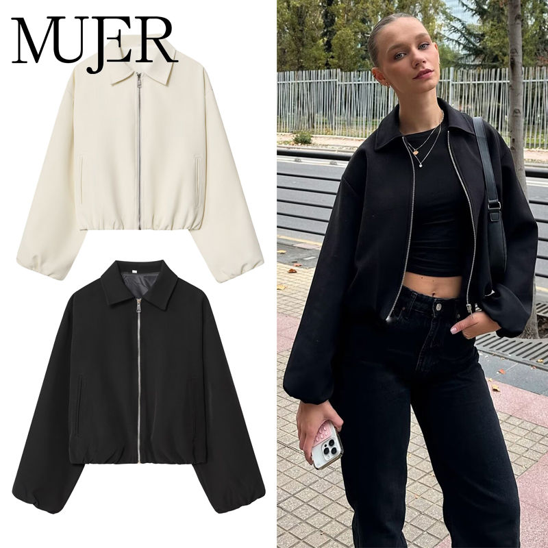 MUJER Puffed Bomber Jackets for Women Zip Varsity Cropped Jacket Woman Demi-seas
