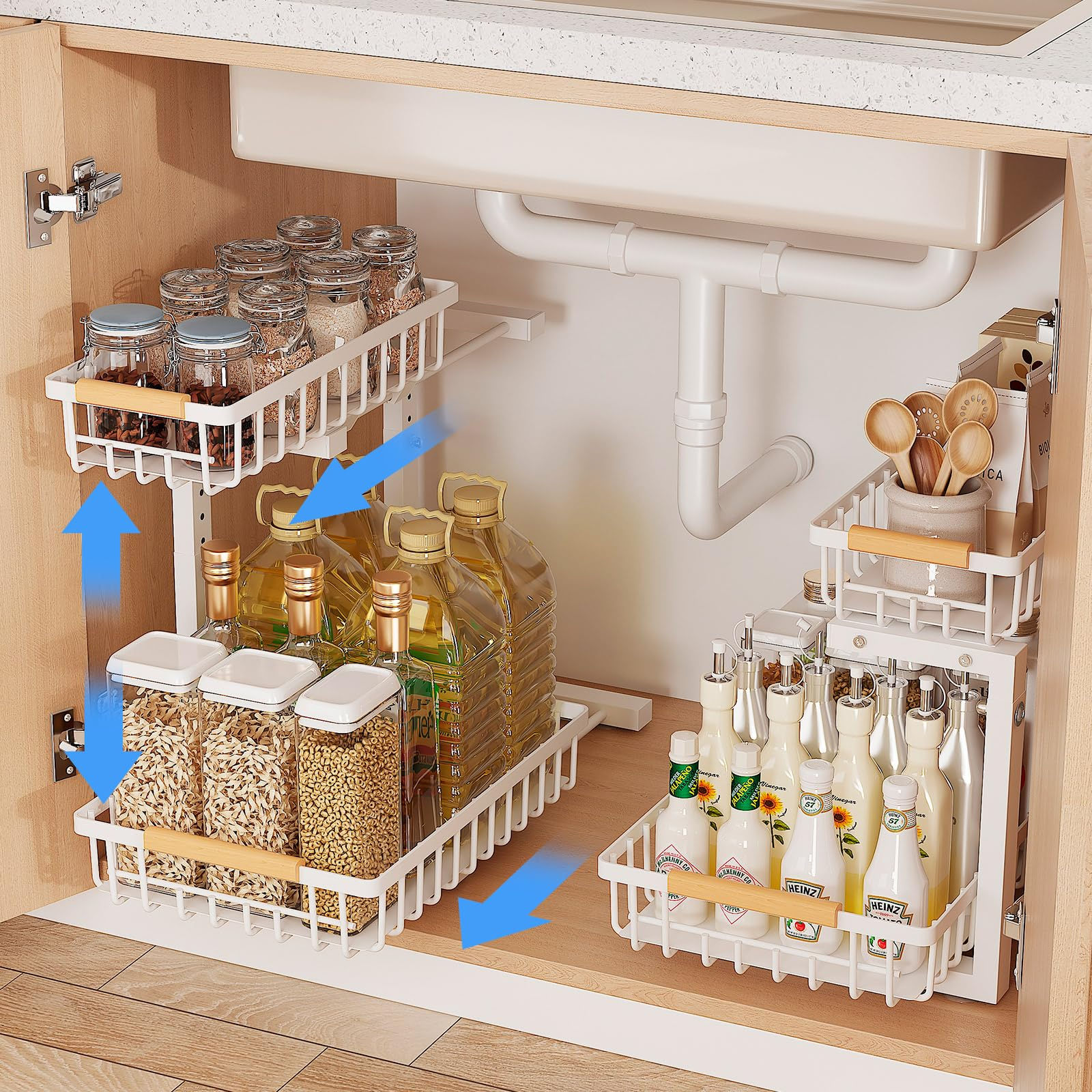 FAMIDGE Under Sink Organizer 2 Pack 2 Tier Slide Out Under Sink Organizers and S