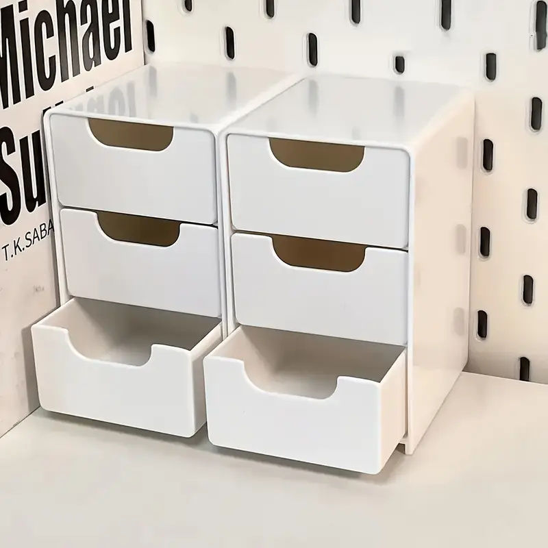 3-Tier Plastic Cosmetic Storage Box Organizer with Drawers Multifunctional Count