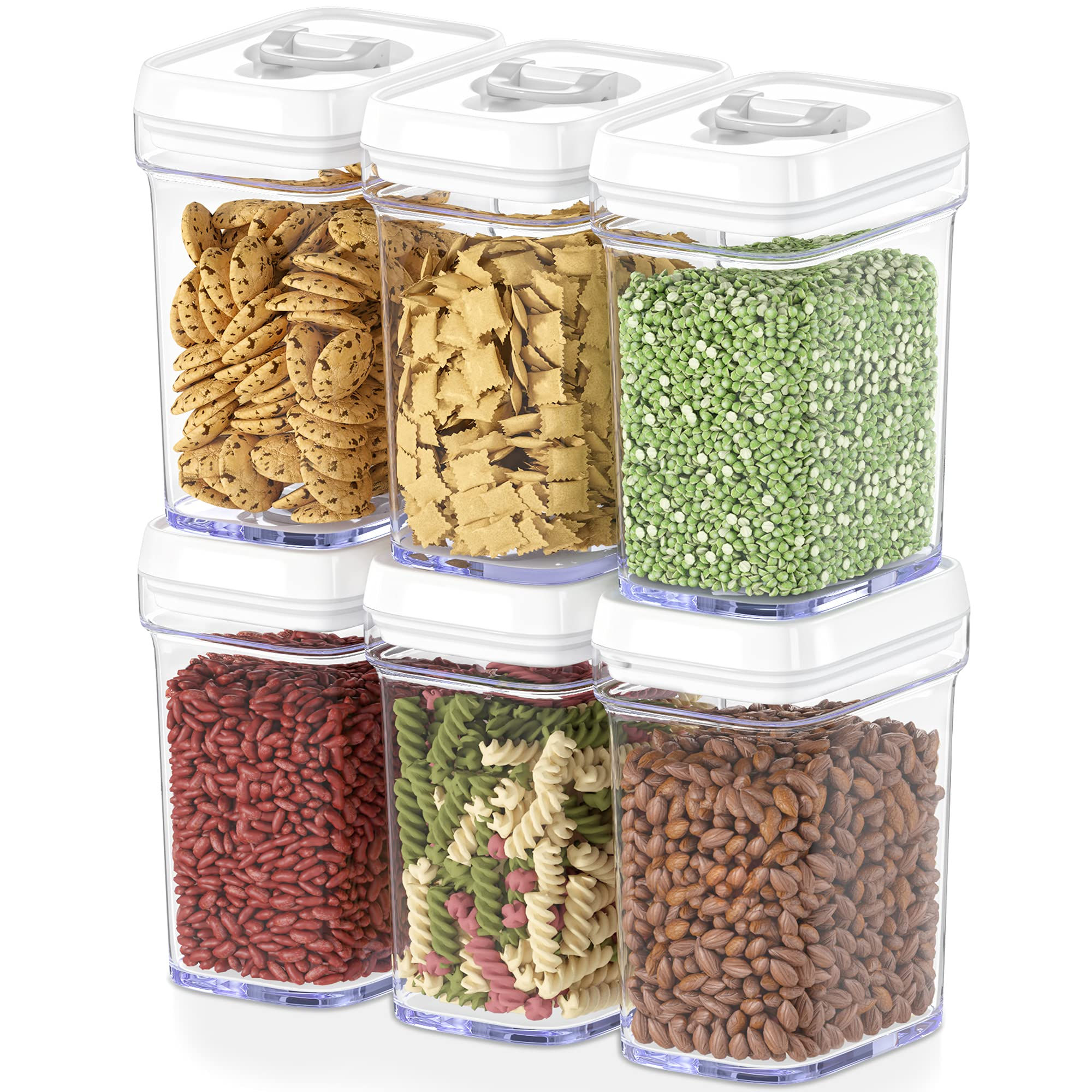 DWËLLZA KITCHEN Airtight Food Storage Containers for Pantry With White Lids – 6