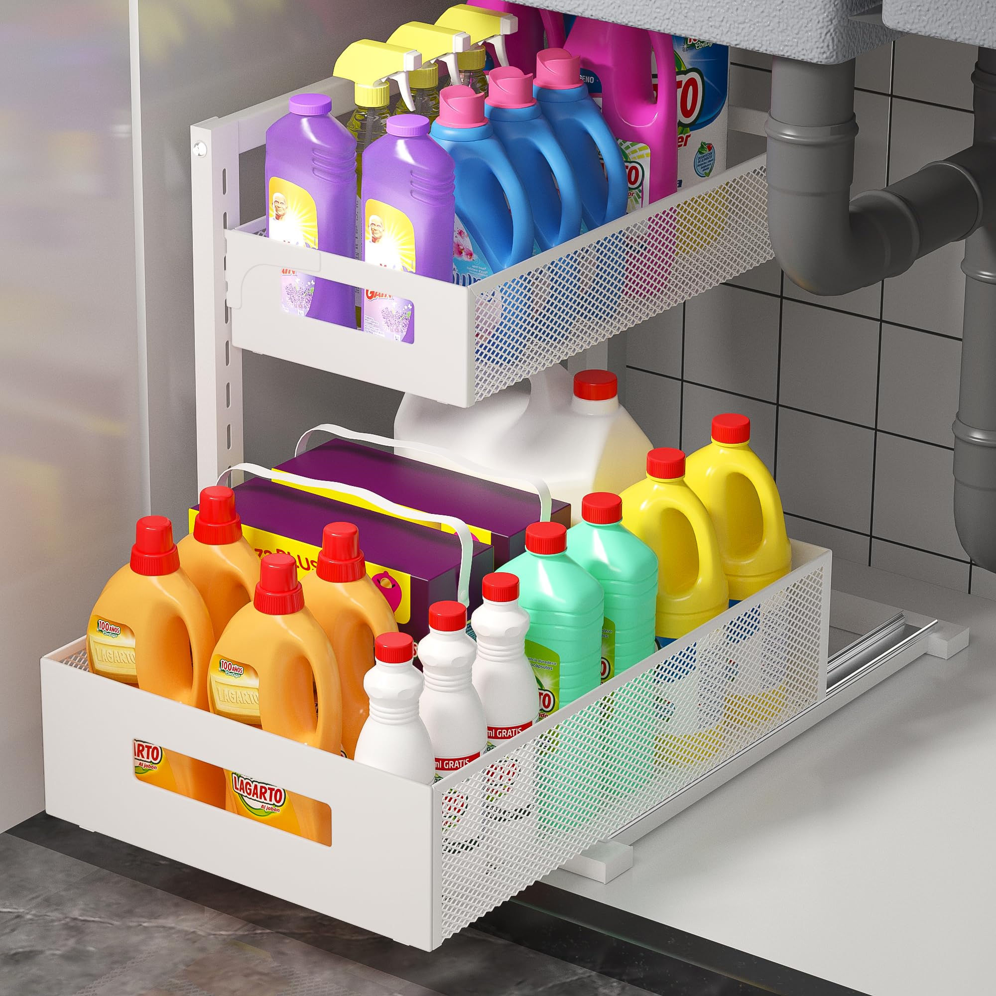 Under Sink Organizer 2 Tier Adjustable Under Sink Organizers and Storage for Bat