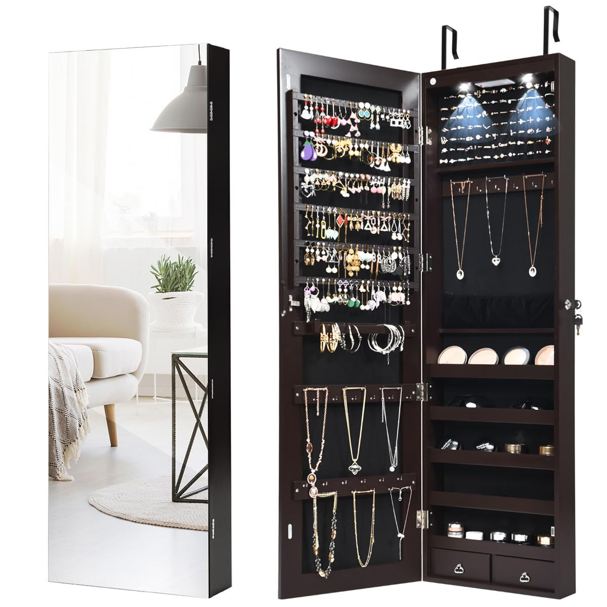Byroce 47.5H Jewelry Armoire Over the Door/Wall Mounted Full Length Mirror with