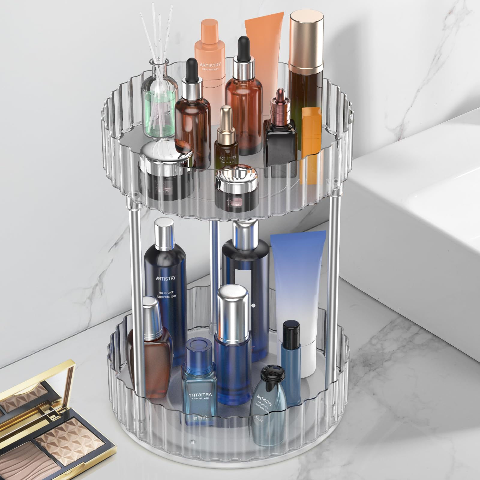 WNYT Makeup Organizer360° Rotating Makeup Organizer 2-Tier Round Rotating Skinca
