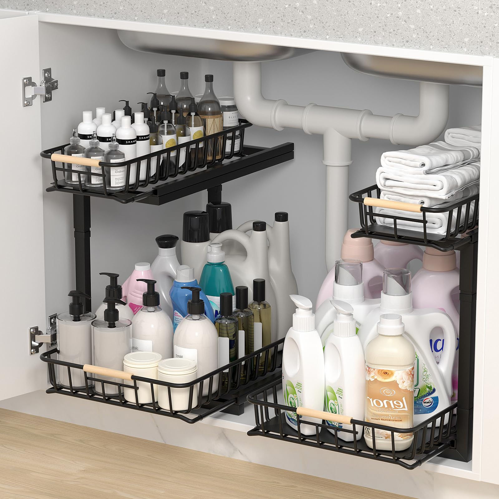 VIVAHEARTH Under Sink Organizer Metal Larger Under Cabinet Organizers and Storag