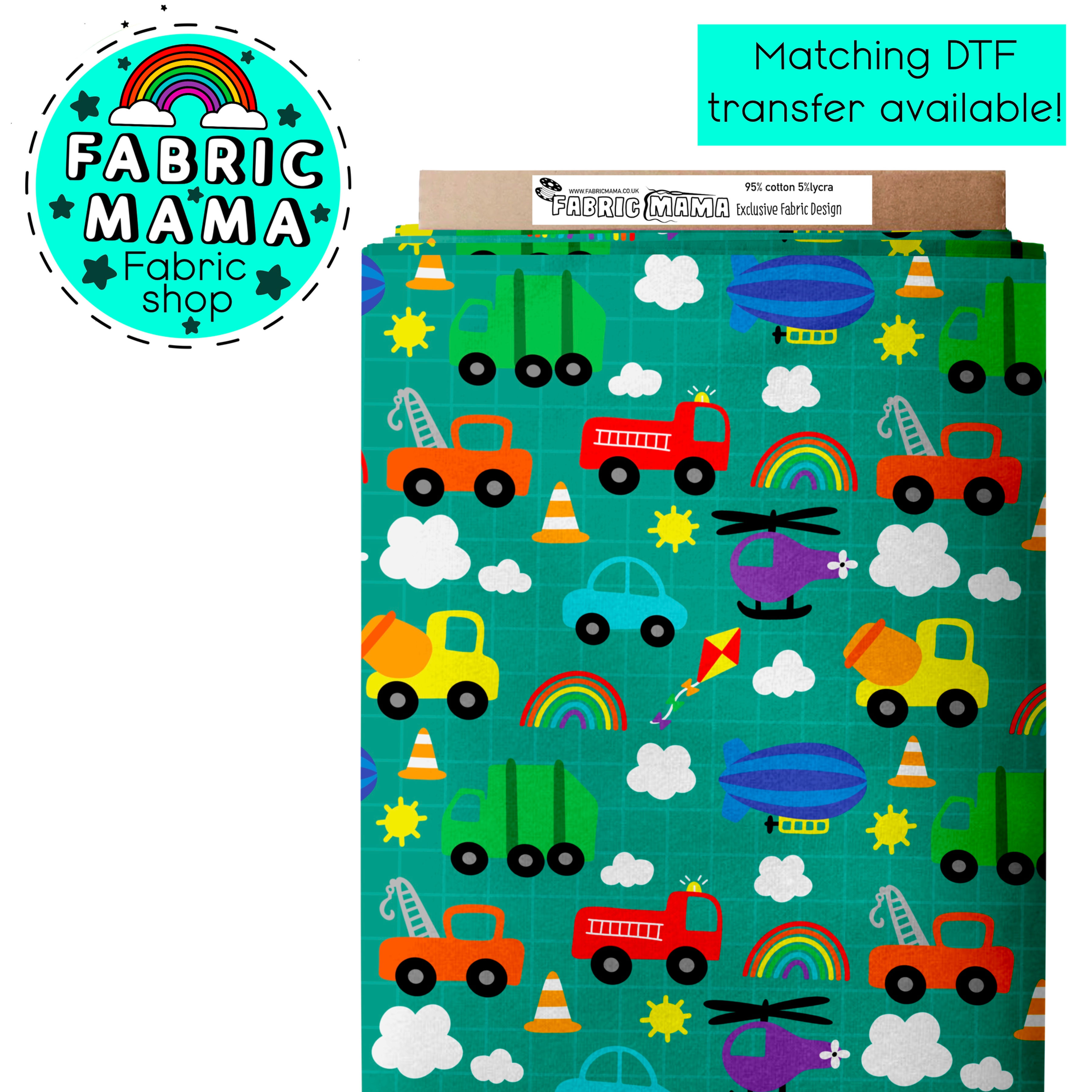 PREORDER Transport Premium Cotton Lycra Jersey Fabric – Kids Stretch Fabric