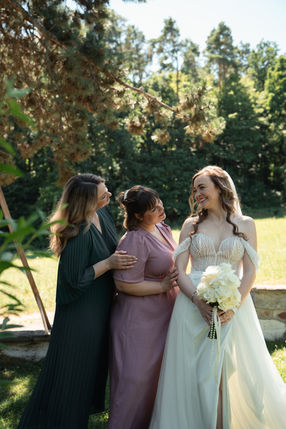 Bride Carol walking with her wedding party