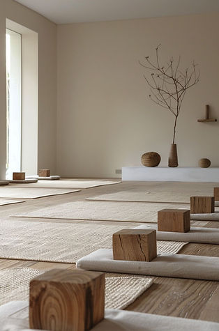 Minimal yoga studio prepared for a holistic wellness retreat.