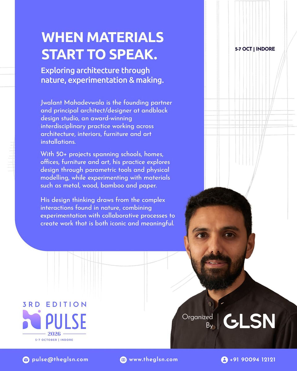 A poster for Pulse 2026, Global Learning Space Network talking about Jwalant's accomplishments and andblack. 