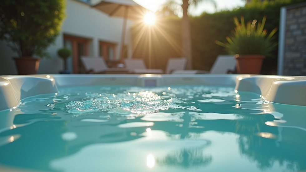 Eye-level view of a clean hot tub with clear water