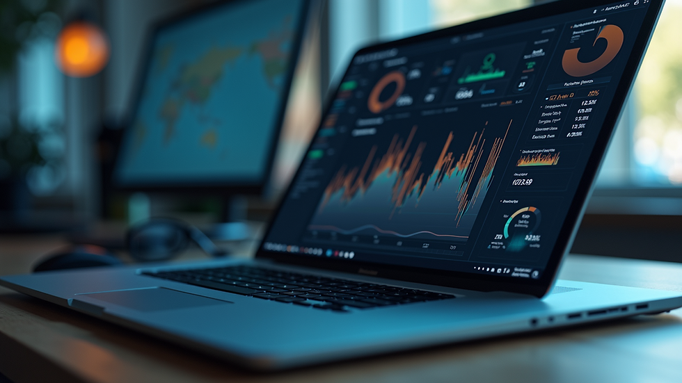 Close-up view of a laptop screen showing data analytics dashboard