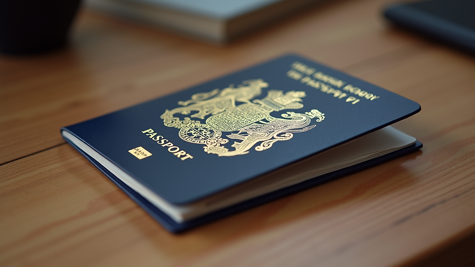 Close-up view of a UK passport on a wooden table