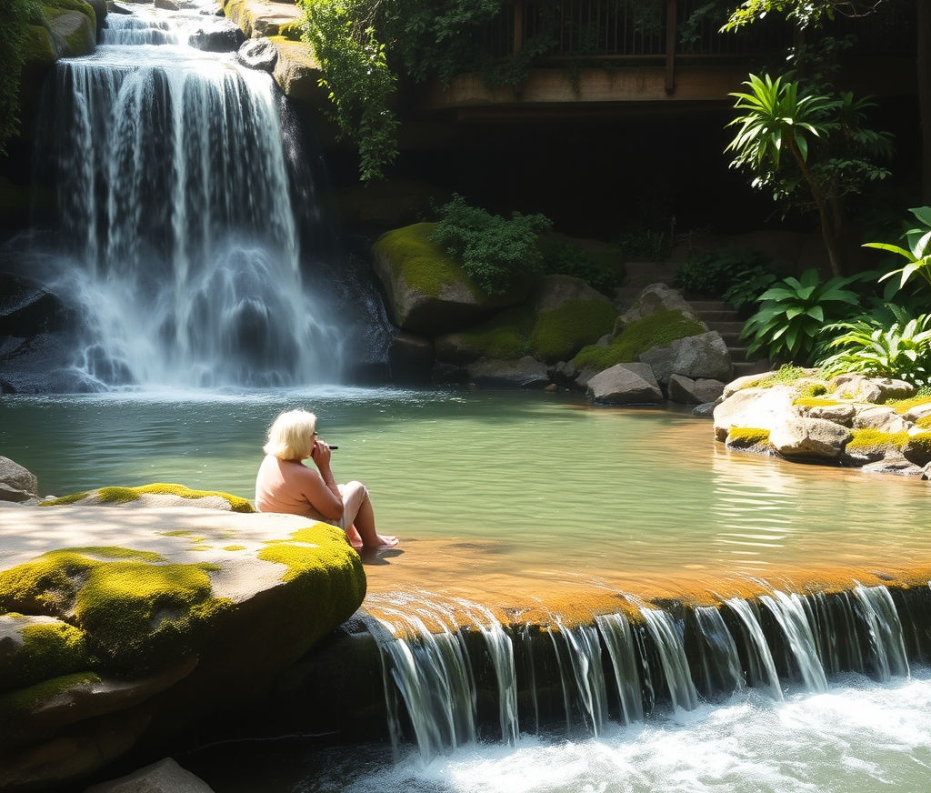 waterfall with elderly relaxing like an oasis.jpg
