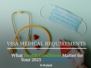 Flat lay of a stethoscope, surgical mask, and paper heart symbolising health check requirements for Australian visa applications in 2025