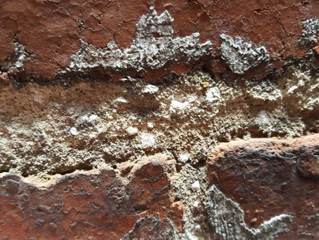 Historic lime mortar joint with efflorescence