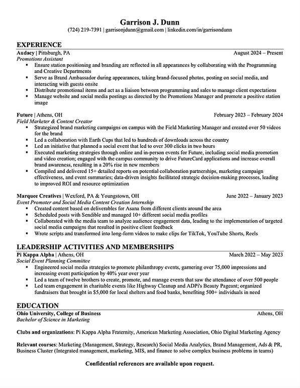 Garrison's current resume.