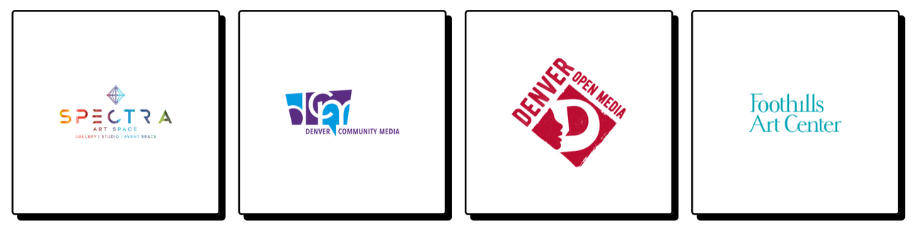 Denver Open Media Logo, Foothills Art Center Logo, Spectra Art Space Logo, Denver Community Media Logo
