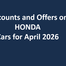 Discounts and Offers on Honda Cars for April 2026