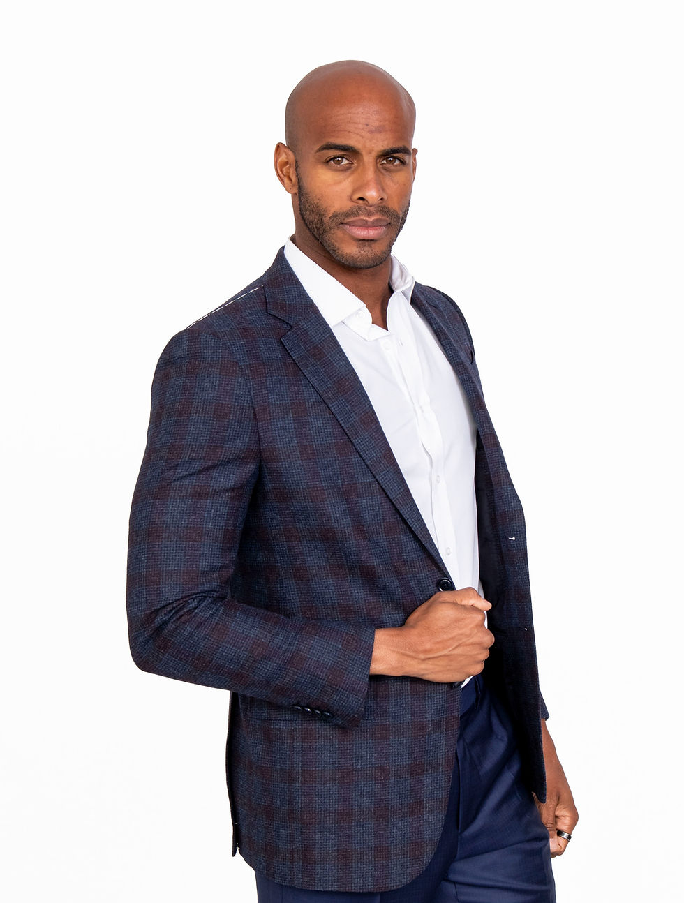 Miniatura: Blazer azul con vino a cuadros