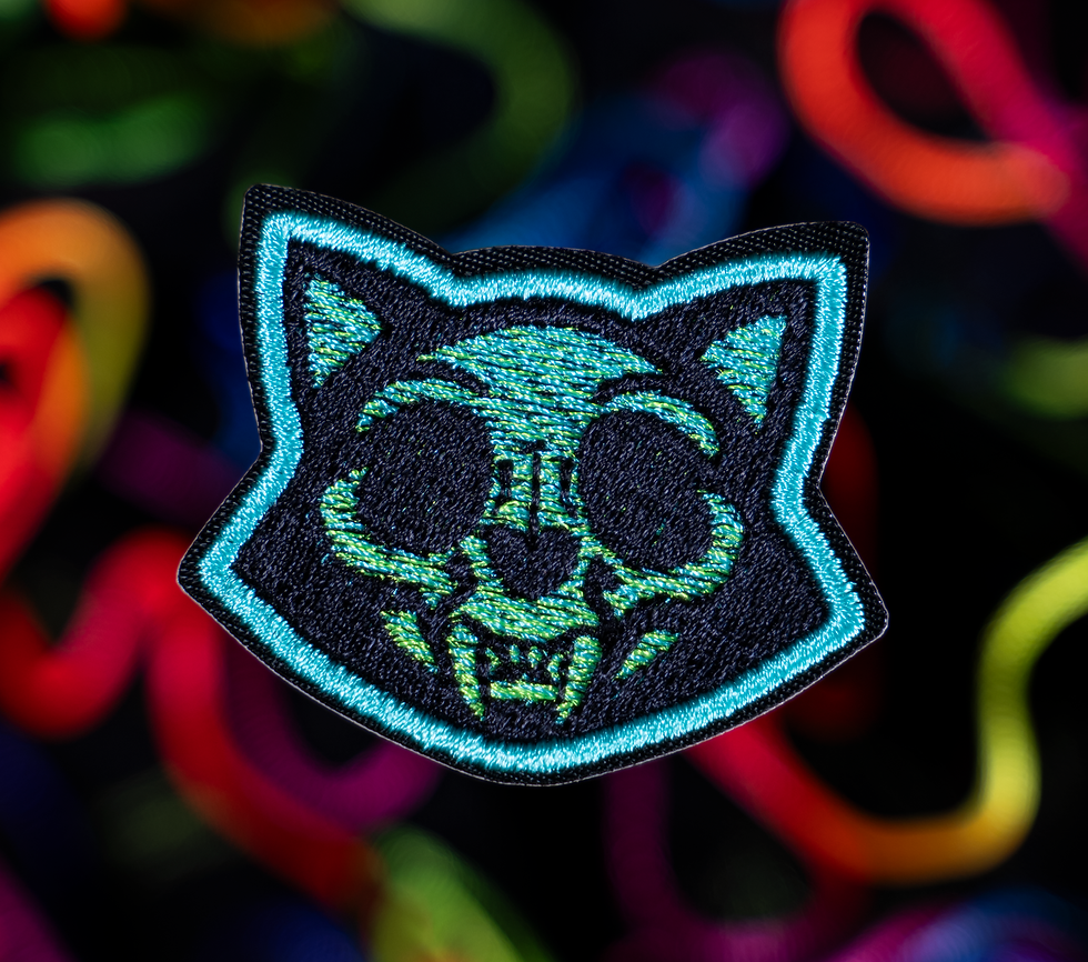 Thumbnail: Mini Cat Skull Patch - UV Reactive Iron-On Patch