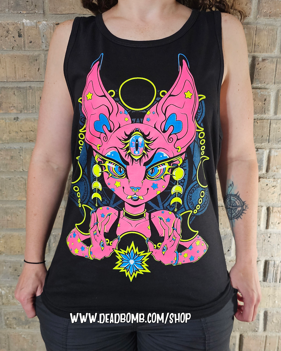 Unisex Tank Top - Cosmic Cat | UV on Black