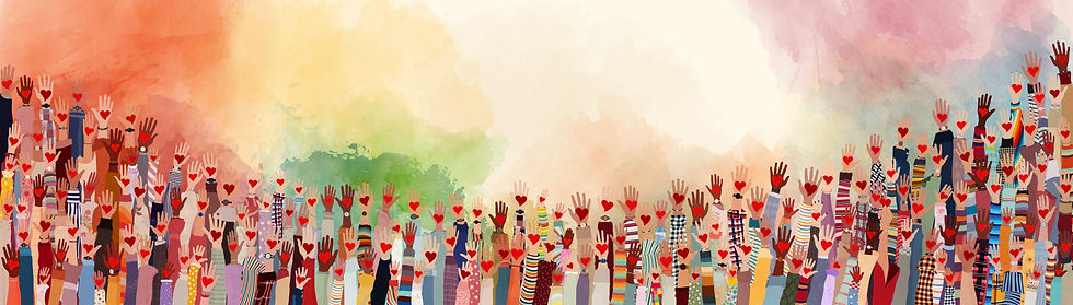 Diverse crowd, watercolor hearts, community love