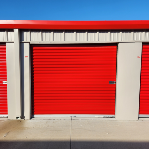 APB Storage unit size 10x15 red doors outside view