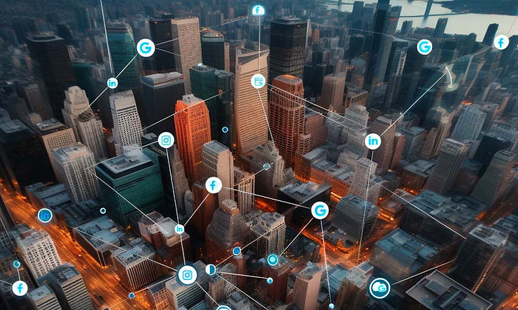 City connected by digital marketing apps