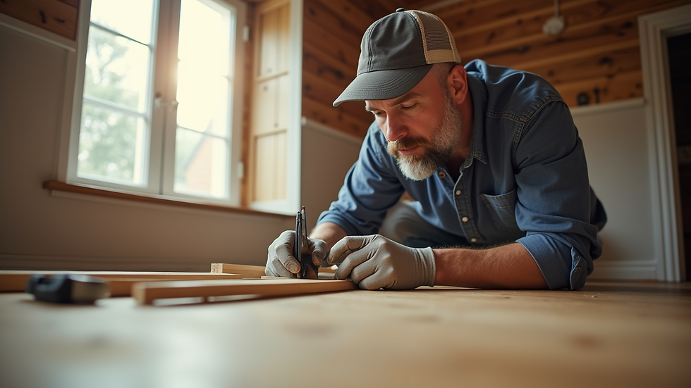 Eye-level view of a handyman working on a home repair project