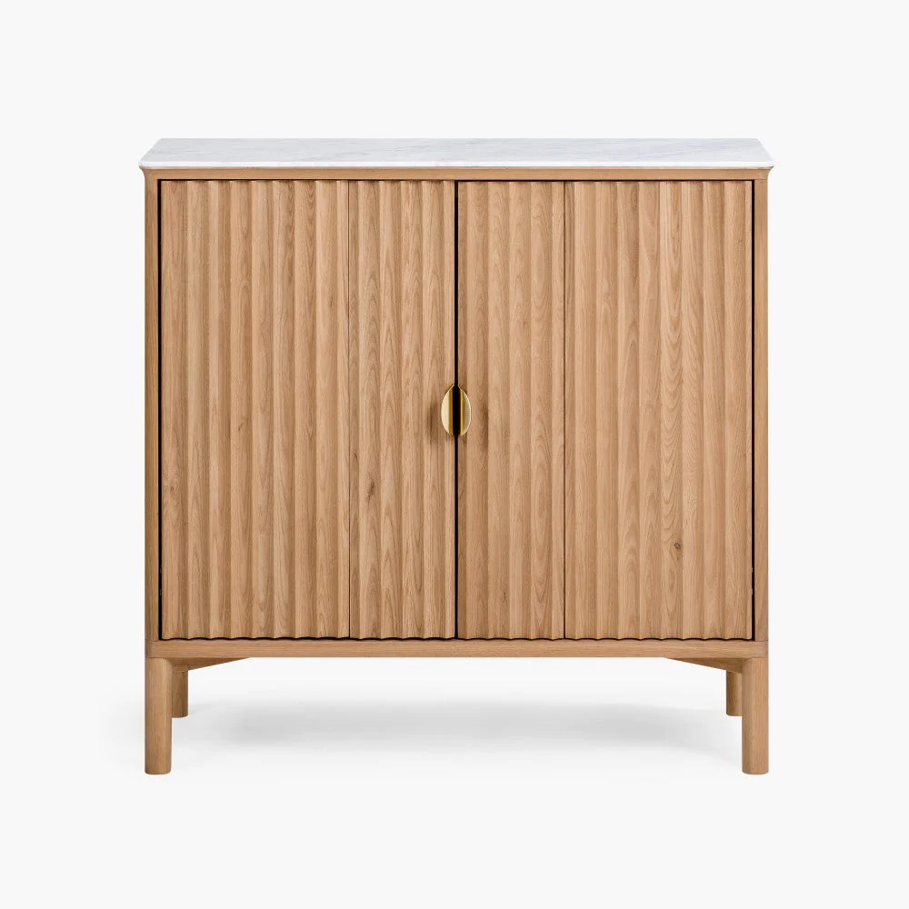 Oak 2 door cabinet marble top