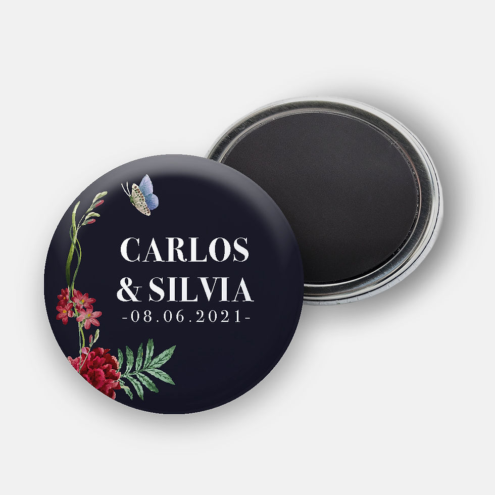 Miniatura: CHAPAS FLORAL CON FONDO NEGRO. Alfiler, imán, espejo, abridor o llavero