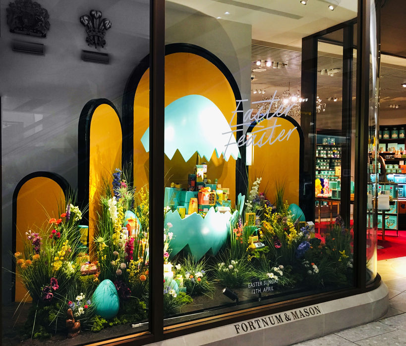 Fortnum and mason Easter display visual merchandising Fortnum and mason vm window display design