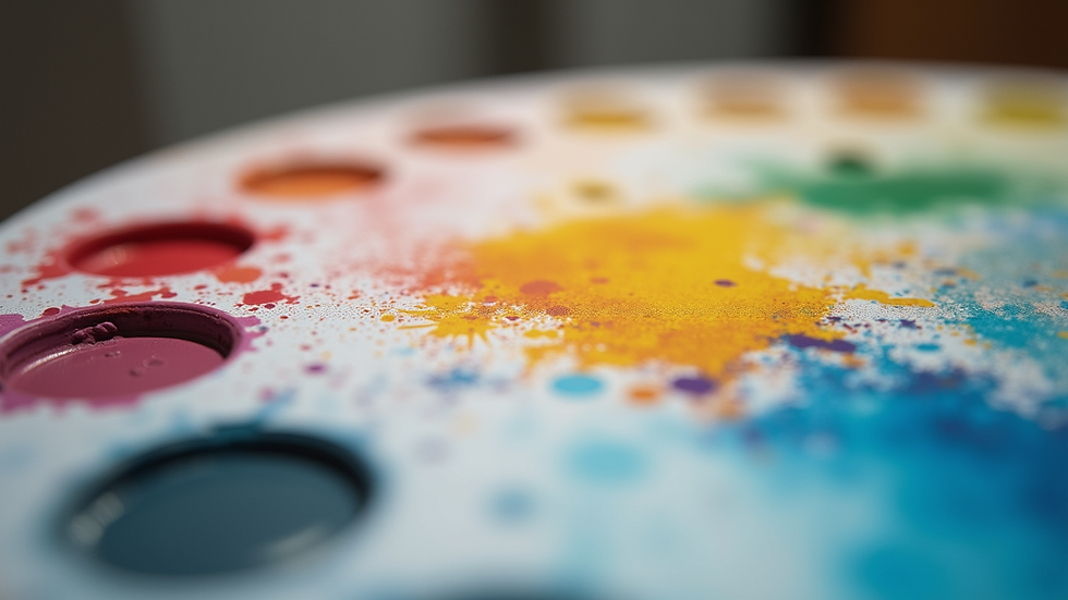Eye-level view of a color palette with various paint samples