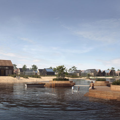 competition project, tender, model, CGI, visualization, sustainalble village, design, garden, modern farm, residential project, residential street, safe space design, seaside design