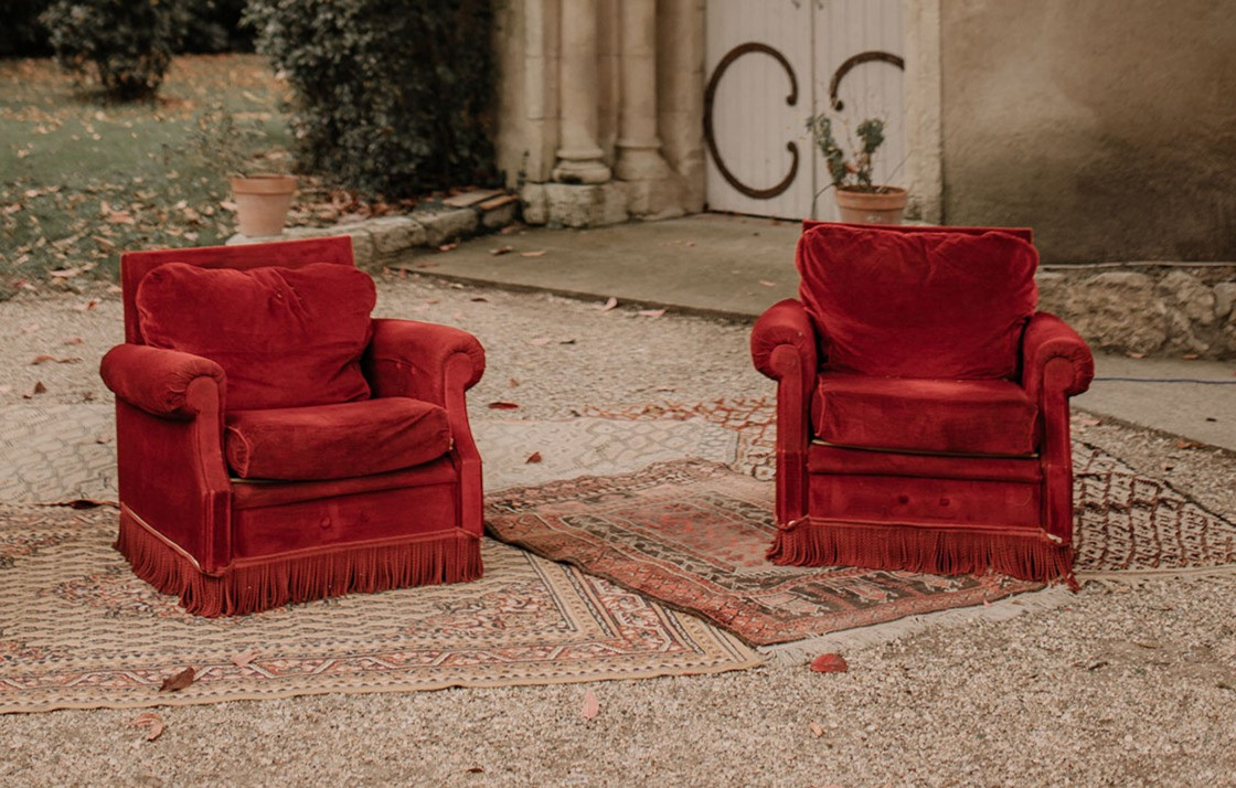 Fauteuil velour rouge