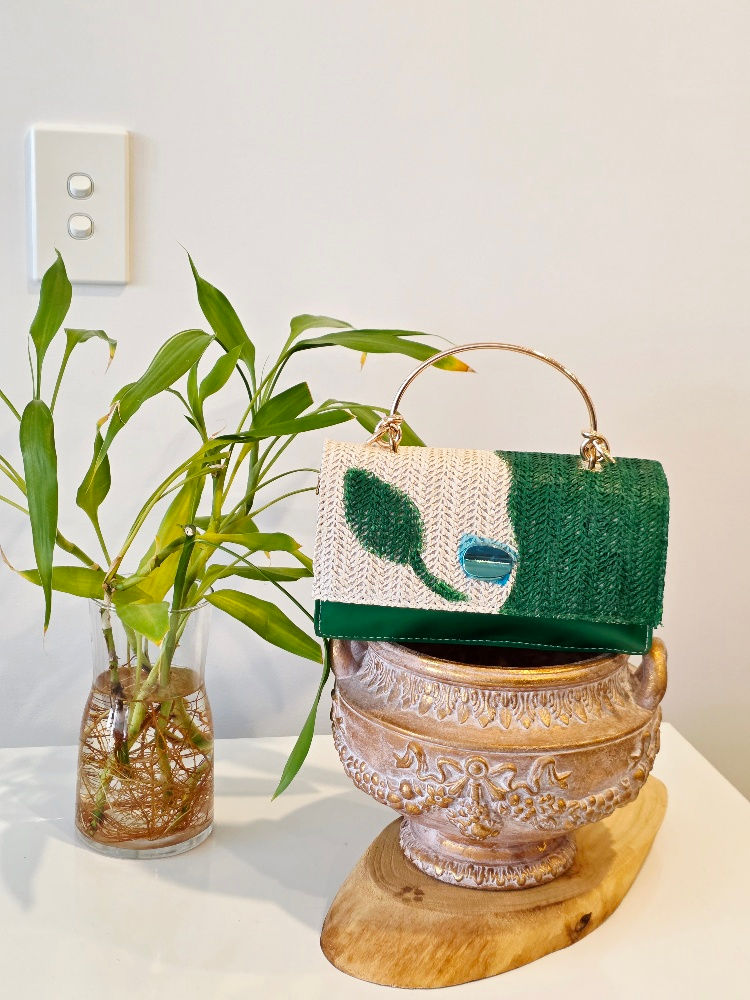 Woven hand-painted green formal tote bag (JADE)