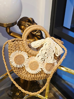 Woven handcrafted with floral accent and lace ribbon tie (MIELA)