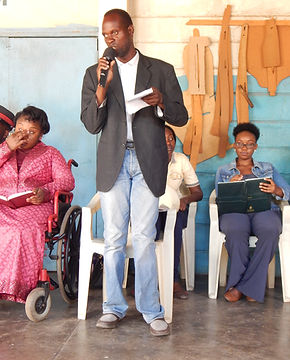 ONE OF THE ZNAPD MEMBERS DELIVERING A SPEECH DURING A VISIT BY THE THEN COPPERBELT MINISTER MR MWAKALOMBE IN 2018.