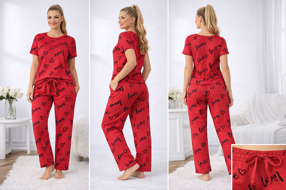 Plus Size Printed Cotton-Blend Pyjama Set – Short Sleeve & Relaxed Fit