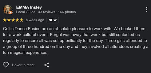 Five-star review from guests impressed by the live show